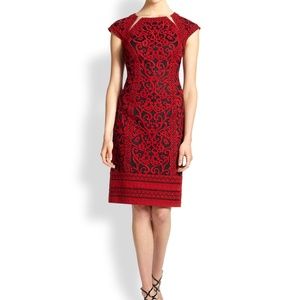 Red Embroidered Tulle Sheath Cocktail Dress